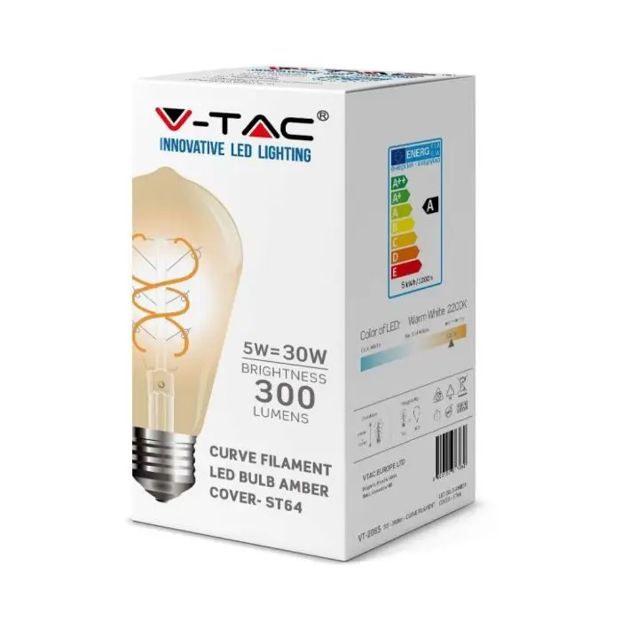 V-TAC VT-2065-N Ampoule LED E27 5W ST64 filament effet vintage