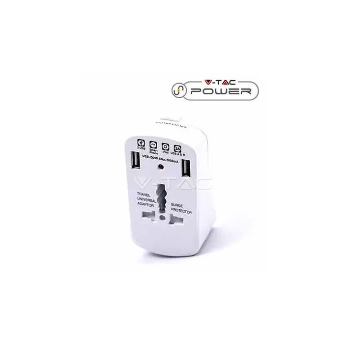 Adattatore Da Viaggio Universale V-TAC - Spine USA, EU, UK, AUS Con 2 USB E Protezione - Foto 12