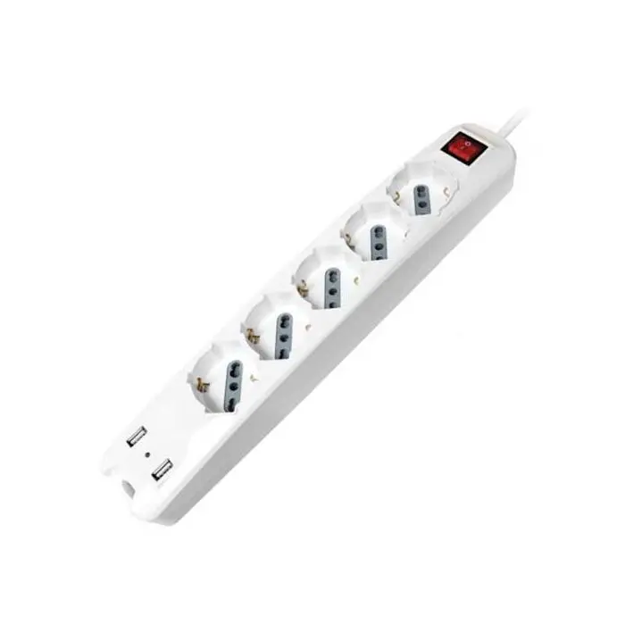 V-TAC Rallonge électrique Multiprise 5 x Schuko 10/16A 3500W + 2 usb  chargeur 2.1A câble 1,5m avec interrupteur on/off - sku 8715