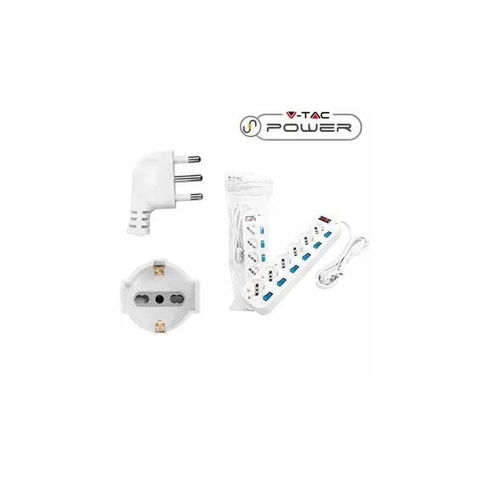 Ciabatta Multipresa V-TAC Con 7 Prese E Interruttore - Cavo 1,5m, Bianco - Per Casa, Ufficio E Negozio - Foto 3