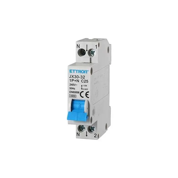 Interruttore magnetotermico automatico 1P+N 25A 220V Salvavita 1 Moduli DIN  Ettroit JX30-32-1P+N-25A