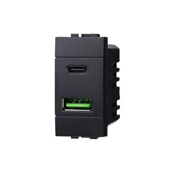 Chargeur avec 2 prises USB Type-A + Type-C compatible Bticino Livinglight  5Vdc 3.1A couleur noir