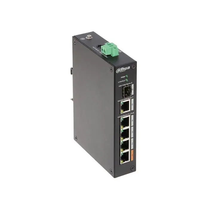 Dahua PFS3106-4ET-60-V2 switch di rete industriale 3 Porte PoE + 1 Porta  Hi-PoE + 1 Porta SFP + 1 Porta Uplink Base-T 1000Mbps Guida DIN