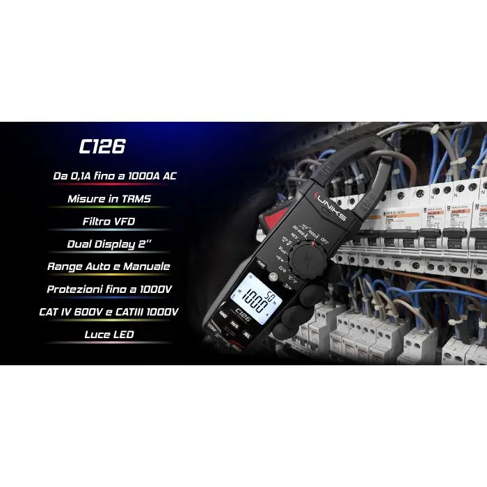 Pinza Amperometrica Digitale UNIKS C6 - Misura AC/DC Fino 600A, Per Fotovoltaico - Foto 6