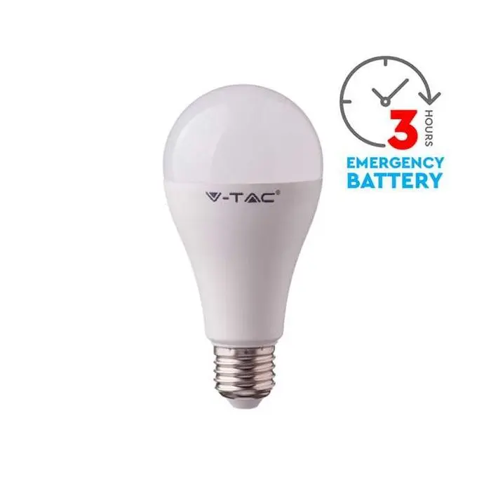 V-TAC VT-509 lampadina led E27 9W con batteria 3h forma A60 luce 4000k  lampada emergenza utilizzabile come torcia sku 7010