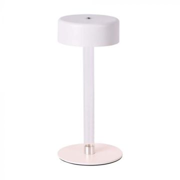 V-TAC VT-7567 Lampe de Table LED 3W cct 3en1 couleur blanche et transparente rechargeable avec USB C Touch Dimmable 120x225mm - 10571