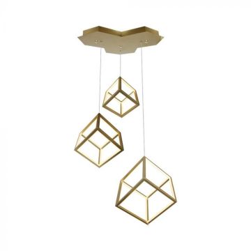 V-TAC VT-7920 LED pendant chandelier with 3 suspended cubes gold color 56*48.5*156cm 46W - 15341