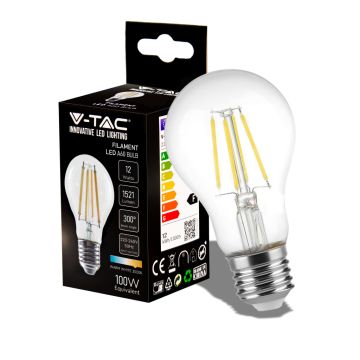 V-TAC VT-2133 Ampoule LED E27 12W 125LM/W A70 filament blanc froid 6500K - 217460