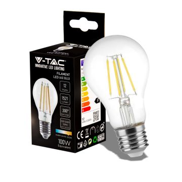 V-TAC VT-2133 Bombilla LED E27 12W 125LM/W A70 filamento blanco frío 6500K - 217460