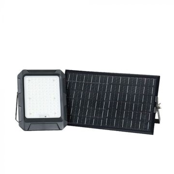 V-TAC VT-102W LED floodlight 15W solar panel with replaceable battery, 3m cable, remote control Black color 4000K IP65 - 23439