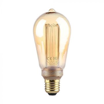 V-Tac VT-2185 LED-Lampe ST64 4W E27 in bernsteinfarbener Glaskunst mit Lasergravuren, warmweißes Filament 1800K – 217474