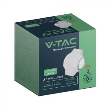 V-TAC VT-2503 2W LED wall lamp square double light beam 3000K white color IP54 - SKU 23029