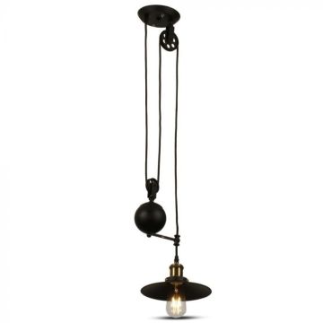 V-TAC VT-7201 LED chandelier E27 metal lamp holder adjustable height retro style Black color - 3845