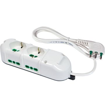 FANTON TRIAX power strip 2 Schuko bypass sockets + 4 lateral Italian bypass sockets, 1.5 m cable. large plug 42110