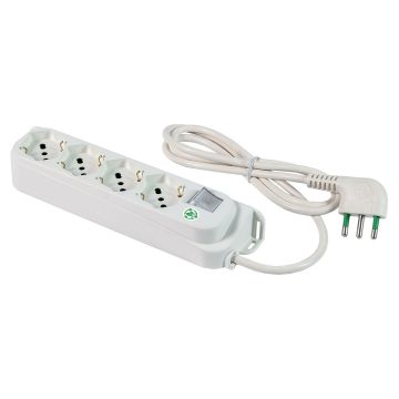 Multiprise FANTON OMEGA ECO RELIFE, 4 prises bypass Schuko, câble 1,5 m. Prise coudée 16A + interrupteur bipolaire lumineux 47420ECO