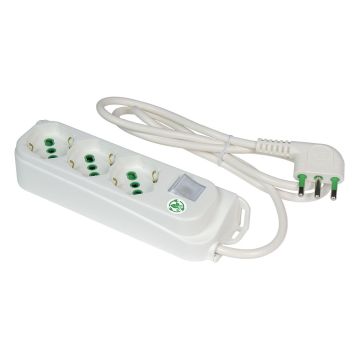 FANTON OMEGA ECO RELIFE power strip 3 Schuko 16A bypass sockets, 1.5 m cable. 3 Italian angled plugs 16A + luminous bipolar switch 47460ECO