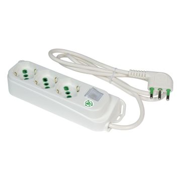 FANTON OMEGA ECO RELIFE Steckdosenleiste 3 Schuko 16A Bypass-Steckdosen, 1,5 m Kabel. 3 italienische Winkelstecker 16A + leuchtender bipolarer Schalter 47460ECO