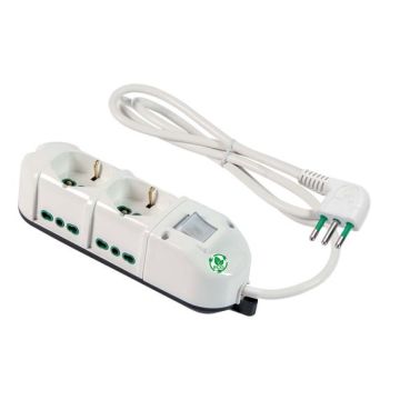 FANTON TRIAX ECO RELIFE Steckdosenleiste 2 Shuko-Bypass-Steckdosen 2P+E 16A + 4 seitliche Bypass-Steckdosen mit 1,5 m Kabel. 3+ Lichtschalter 491124ECO