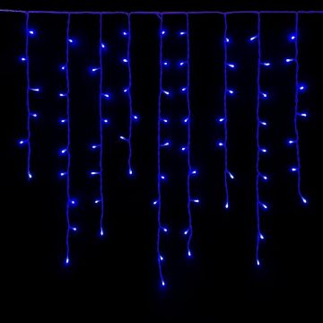 ETTROIT Tenda Luminosa 120 LED, 3Mt, Luce Blu, Cavo Bianco, IP65, Prolungabile, Effetto Flash , Con fili pendenti a lunghezze alternate (30-70-40-60 cm) per effetto a cascata