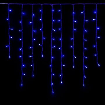 ETTROIT Tenda Luminosa 200 LED, 5Mt, Luce Blu, Cavo Bianco, IP65, Prolungabile, Effetto Flash , Con fili pendenti a lunghezze alternate (30-70-40-60 cm) per effetto a cascata
