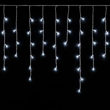 ETTROIT Tenda Luminosa 120 LED, 3Mt, Luce Bianca, Cavo Bianco, IP65, Prolungabile, Effetto Flash , Con fili pendenti a lunghezze alternate (30–70–40–60 cm) per effetto a cascata, ,ghirlanda nataliza