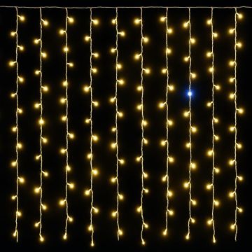 ETTROIT Tenda Luminosa 200 LED, 5Mt, Luce Giallo, Cavo Bianco, IP65, Prolungabile, Effetto Flash , Con fili uniformi da 50 cm , ghirlanda nataliza, negozi, balcone natale
