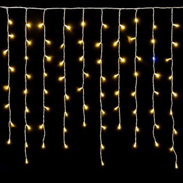 ETTROIT Tenda Luminosa 120 LED, 3Mt, Luce Giallo, Cavo Bianco, IP65, Prolungabile, Effetto Flash , Con fili pendenti a lunghezze alternate (30-70-40-60 cm) per effetto a cascata