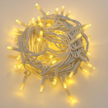 ETTROIT Catena Luminosa 100 LED, 10Mt, Luce Giallo, Cavo Bianco, IP65, Prolungabile, Effetto Flash ,  ghirlanda nataliza, negozi, balcone