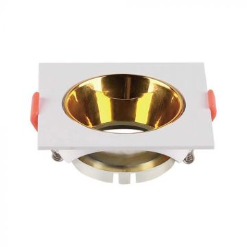 V-TAC VT-932 GU10 Strahlerhalter Quadratisch weiß mit goldenem Reflektor 85x85x40mm