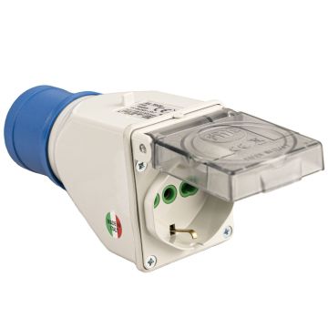 FANTON Industrial adapter CEE plug 2P+E 16A 200-250V to Schuko socket IP44