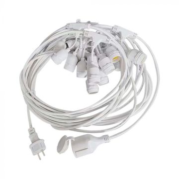 V-TAC VT-713 E27 led string light 15m - 15 lamp holders EU plug IP44 white color (without bulbs) - 7699