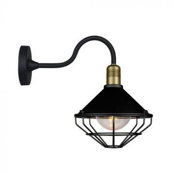 V-TAC VT-720B LED vintage lantern wall lamp in glass with E27 lamp holder, matt black color IP65 - 8972