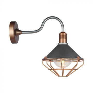 V-TAC VT-720R LED wall lamp, vintage lantern shape in glass, E27 lamp holder, IP65 and bronze finishes - 8973