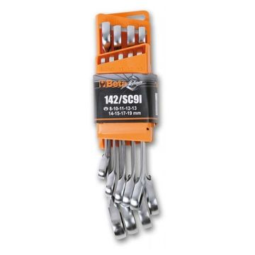 Set 9pcs reversible ratcheting combination wrenches 8~19mm with compact support Beta 142/SC9I