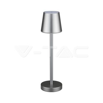 V-TAC LED Table Lamp 3W rechargeable battery gray color USB C Touch Dimmable 3000K restaurant table light for indoor IP20 - 10191