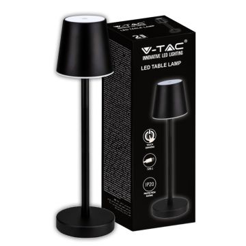V-TAC LED Table Lamp 3W battery rechargeable black color USB C Touch Dimmable 4000K indoor restaurant table light IP20 - 10194
