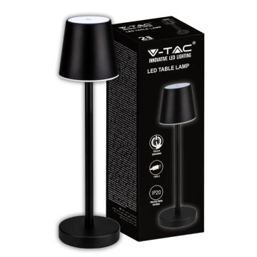 V-TAC Lampe de table LED 3W alimentée par batterie rechargeable couleur noire USB C Touch Dimmable 4000K lampe de table de restaurant intérieur IP20 - 10194