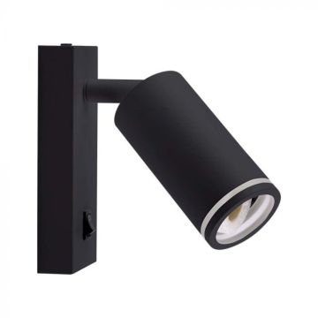 V-TAC VT-429 Douille LED GU10 Applique murale noire orientable avec interrupteur type lampe hôtel - sku 10294