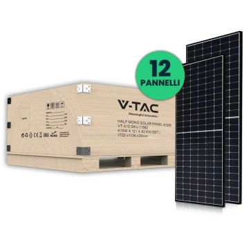 Kit fotovoltaico 5kW (4.92 kW) set 12 pz Pannello solare fotovoltaico monocristallino 410W modulo cornice nera e vetro temperato Waterproof IP68 - sku 11562