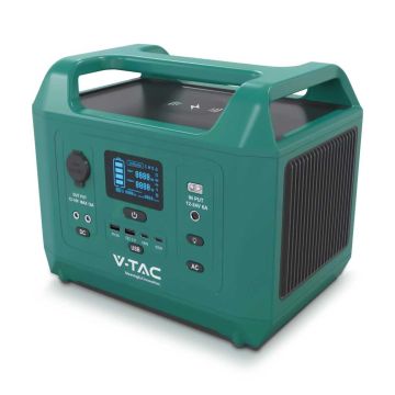 V-TAC portable power station 600W LiFePO4 battery storage current generator max power 1000W EU plugs - Rechargeable via 220V / solar panel sku 11626