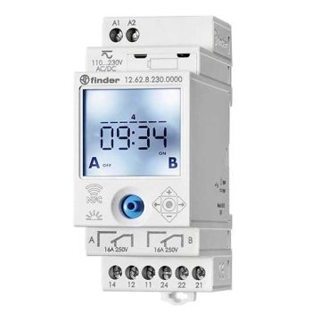 Interrupteur horaire digital hebdomadaire avec 2 contacts 16A technologie NFC Deux modes de programmation Type 12.62 Finder 126282300000