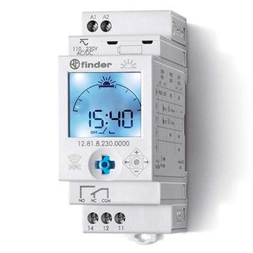 Interruttore orario/astronomico digitale smart NFC 1 contatto 16A 2 modalità di programmazioni Tipo 12.81 Finder 128182300000