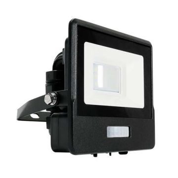 V-TAC VT-118S projecteur LED 10W chip samsung smd avec sensor PIR blanc froid 6500K slim noir Boîte de jonction intégrée IP65 - SKU 20258