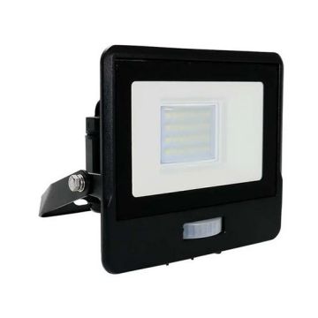 V-TAC VT-128S 20W pir sensor floodlight LED SMD chip samsung day white 4000K slim black body Inbuilt junction Box IP65 - SKU 20260