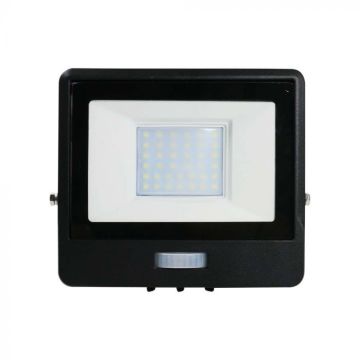 V-TAC VT-138S Projecteur LED à CHIP Samsung 30W avec capteur de mouvement PIR et capteur crépusculaire blanc froid 6500K dans une boîte de jonction en aluminium noir IP65 - SKU 20264