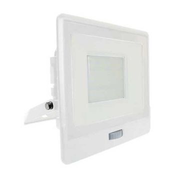 V-TAC VT-158S 50W pir sensor floodlight LED SMD chip samsung warm white 3000K slim white body Inbuilt junction Box IP65 - SKU 20277