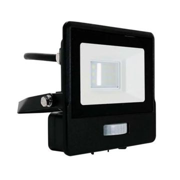 V-TAC VT-118S-1 projecteur LED 10W chip samsung smd avec sensor PIR blanc chaud 3000K slim noir IP65 - SKU 20280