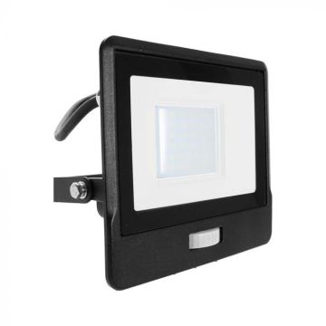 V-TAC VT-138S-1 LED spotlight 30W Samsung chip with PIR motion sensor and twilight sensor 4000k black 1 m cable IP65 - SKU 20287