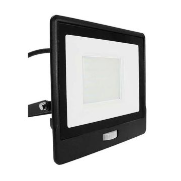 V-TAC VT-158S-1 50W pir sensor floodlight LED SMD chip samsung day white 4000K slim black body IP65 - SKU 20290