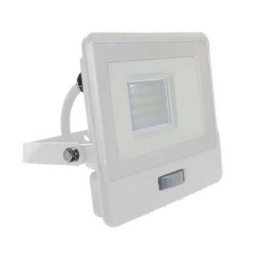 V-TAC VT-128S-1 LED floodlight 20W Samsung chip with PIR motion sensor and twilight cool white 6500K slim white aluminum IP65 - SKU 20297